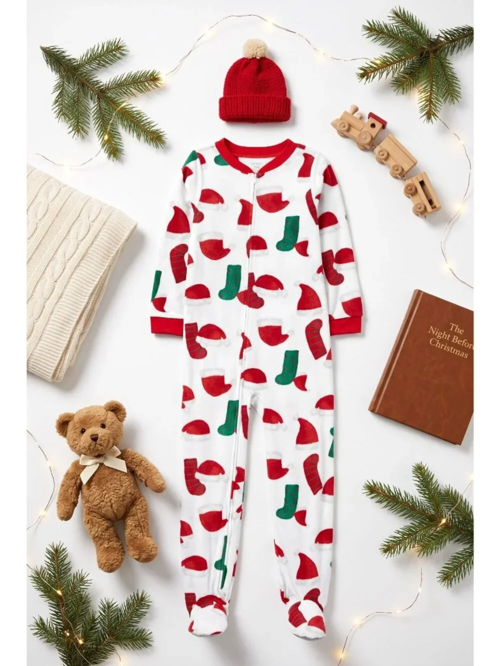 Carter's Santa Fleece Footie Pajamas 18M Christmas Zip Sleeper NWOT Toddler